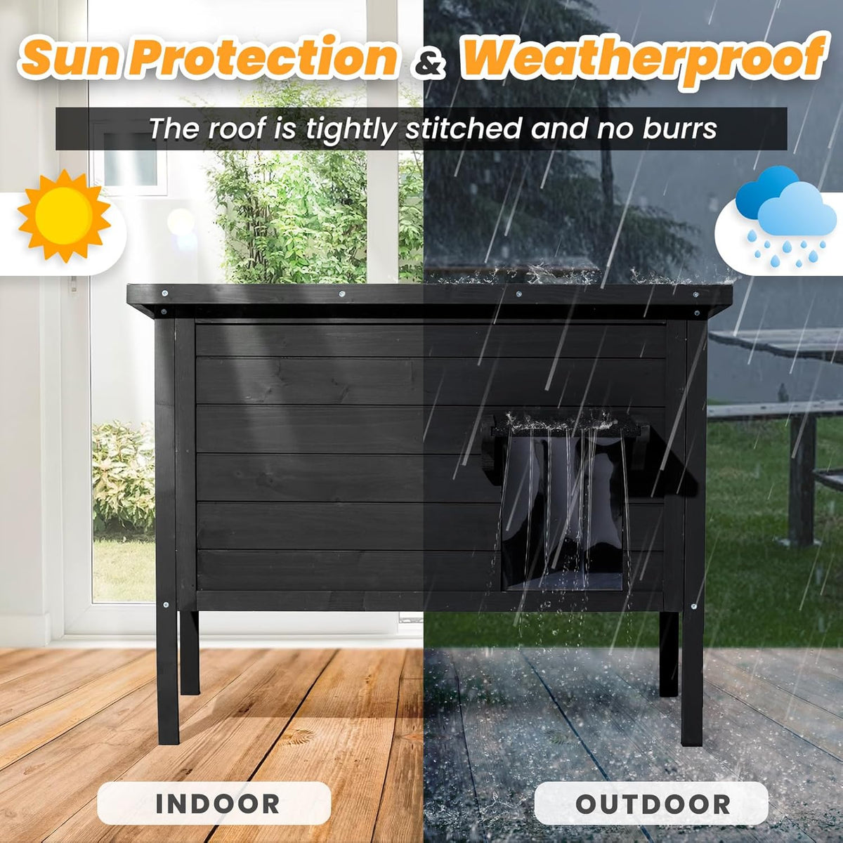 Outdoor Cat House Weatherproof Insulated Foam Wooden Cat Condos with PVC Door Flaps O3824