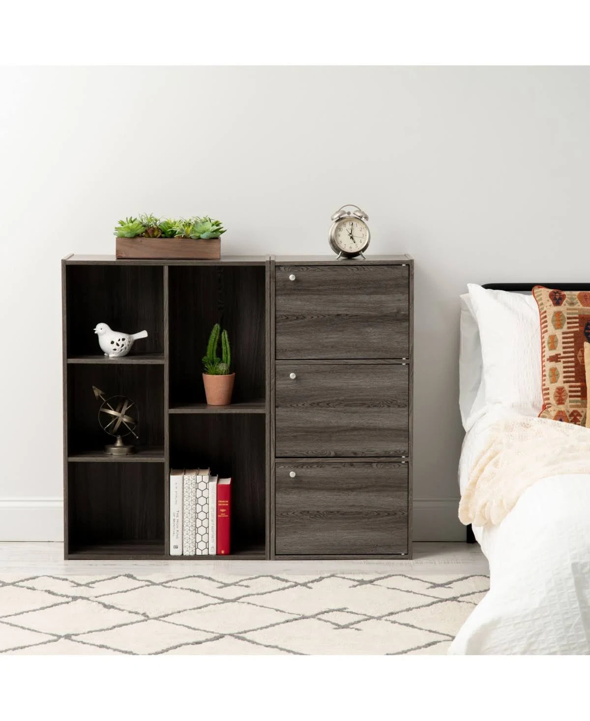 3-Tier 3-Door Wood Bookcase Storage Shelf P354