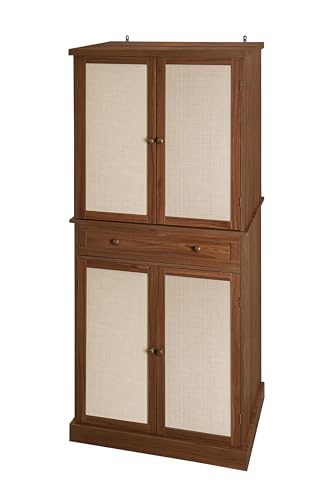 Tall Cabinet with 4 Rattan Doors and 1 Drawers, Adjustable Shelves (Walnut) R94023
