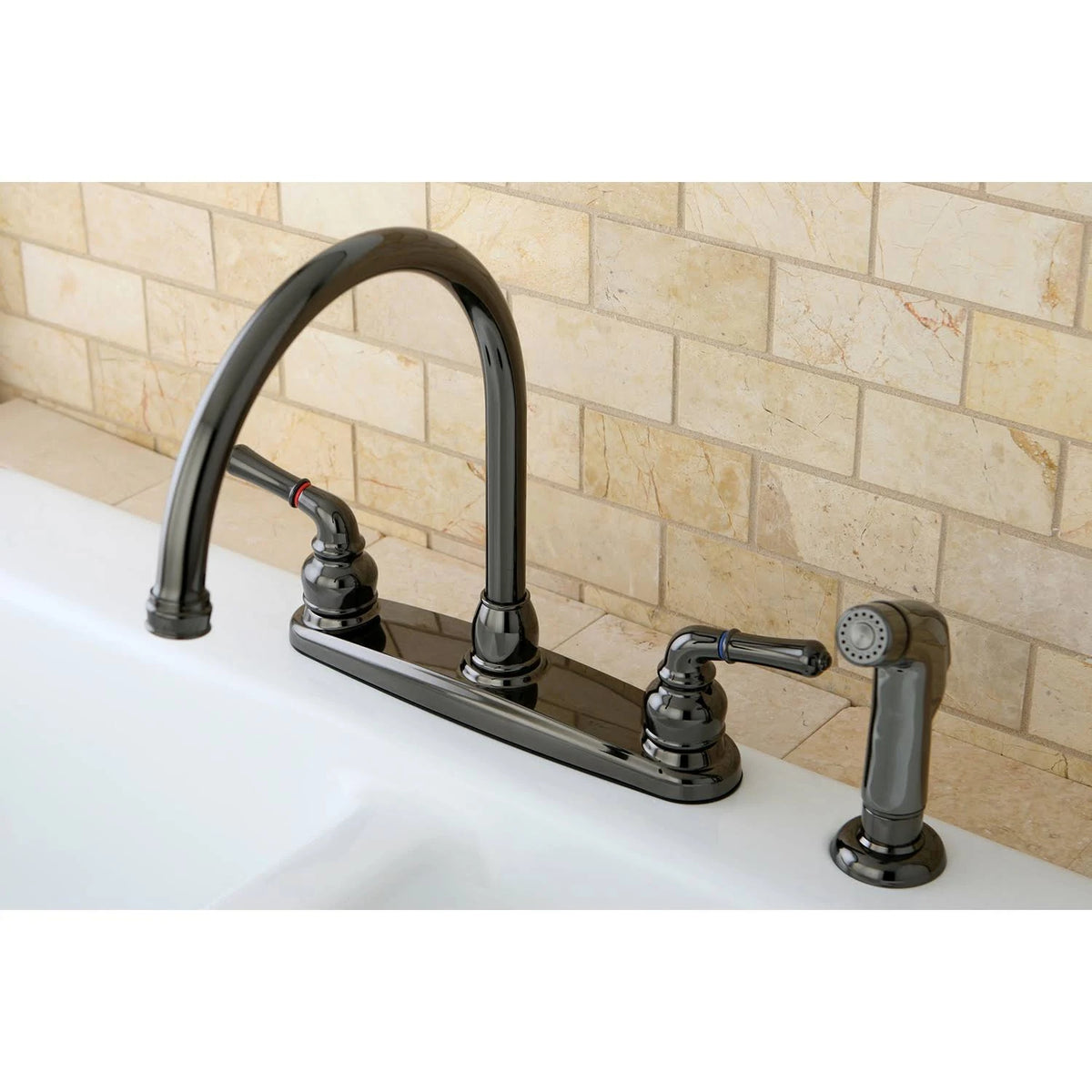 Black Nickel Two-Handle Kitchen Faucet with Side Sprayer P7985