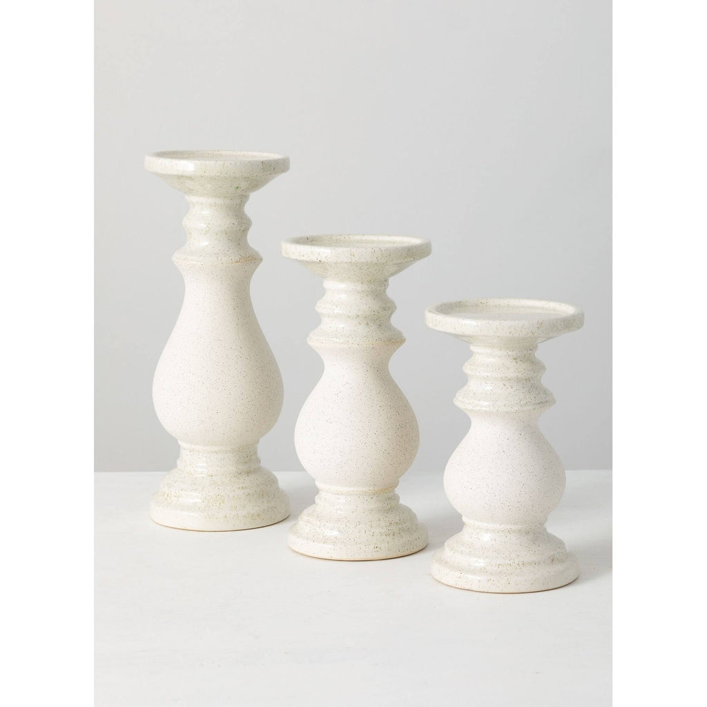 Set of 3 White Pillar Candle Holders V374974