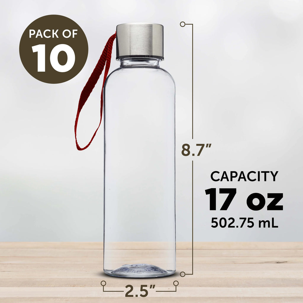 Red 17 oz Plastic Water Bottles with Strap, Set of 10 C108074