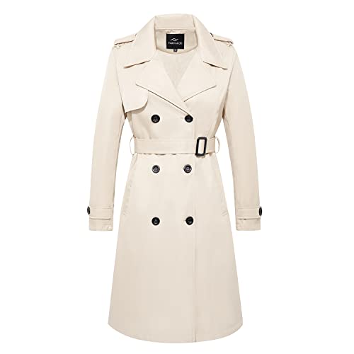 Women's Long Double Breasted Water Resistant Trench Coat with Belt R1837