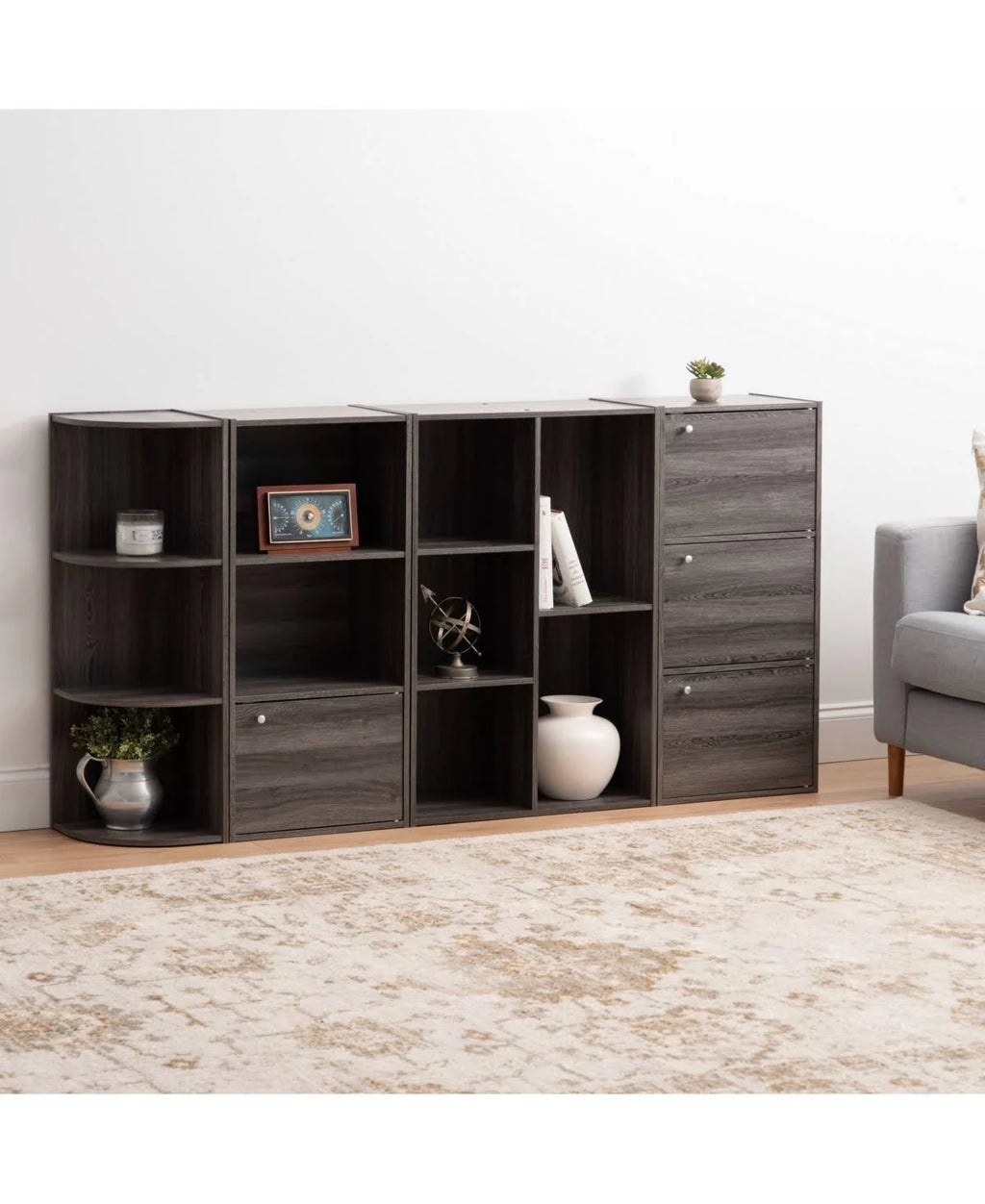 3-Tier 3-Door Wood Bookcase Storage Shelf P354