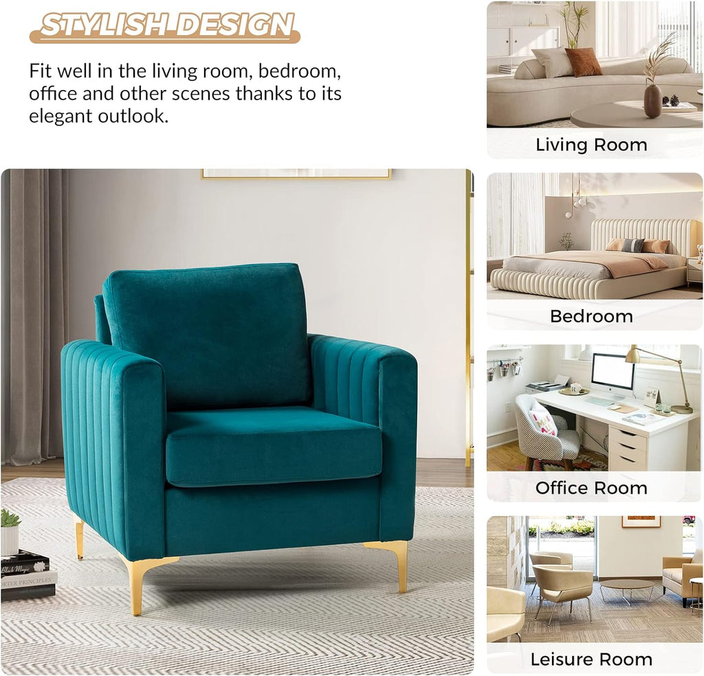 Teal Velvet Accent Club Chair with Metal Legs C36181