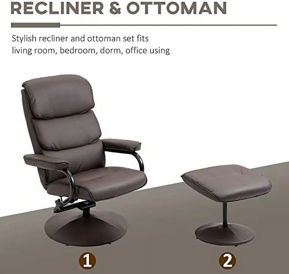 Cream White PU Leather Swivel Recliner Chair with Ottoman T7724