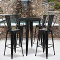 30 Round Silver Metal Bar Table Set with 4 Cafe Stools O615534