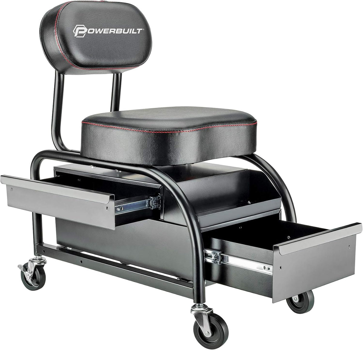 Heavy Duty Roller Seat with Padded Seat and Backrest, 2 Storage Drawers O704910