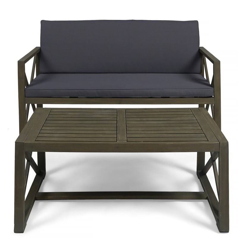 Gray Acacia Wood Outdoor Loveseat and Coffee Table Z378