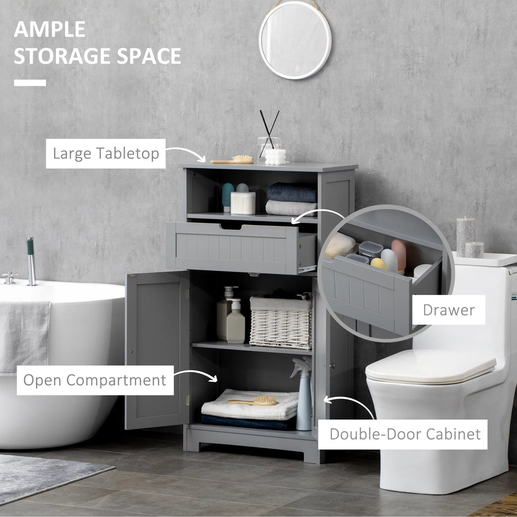 Grey Freestanding Bathroom Storage Cabinet with Drawer and Adjustable Shelf E4185