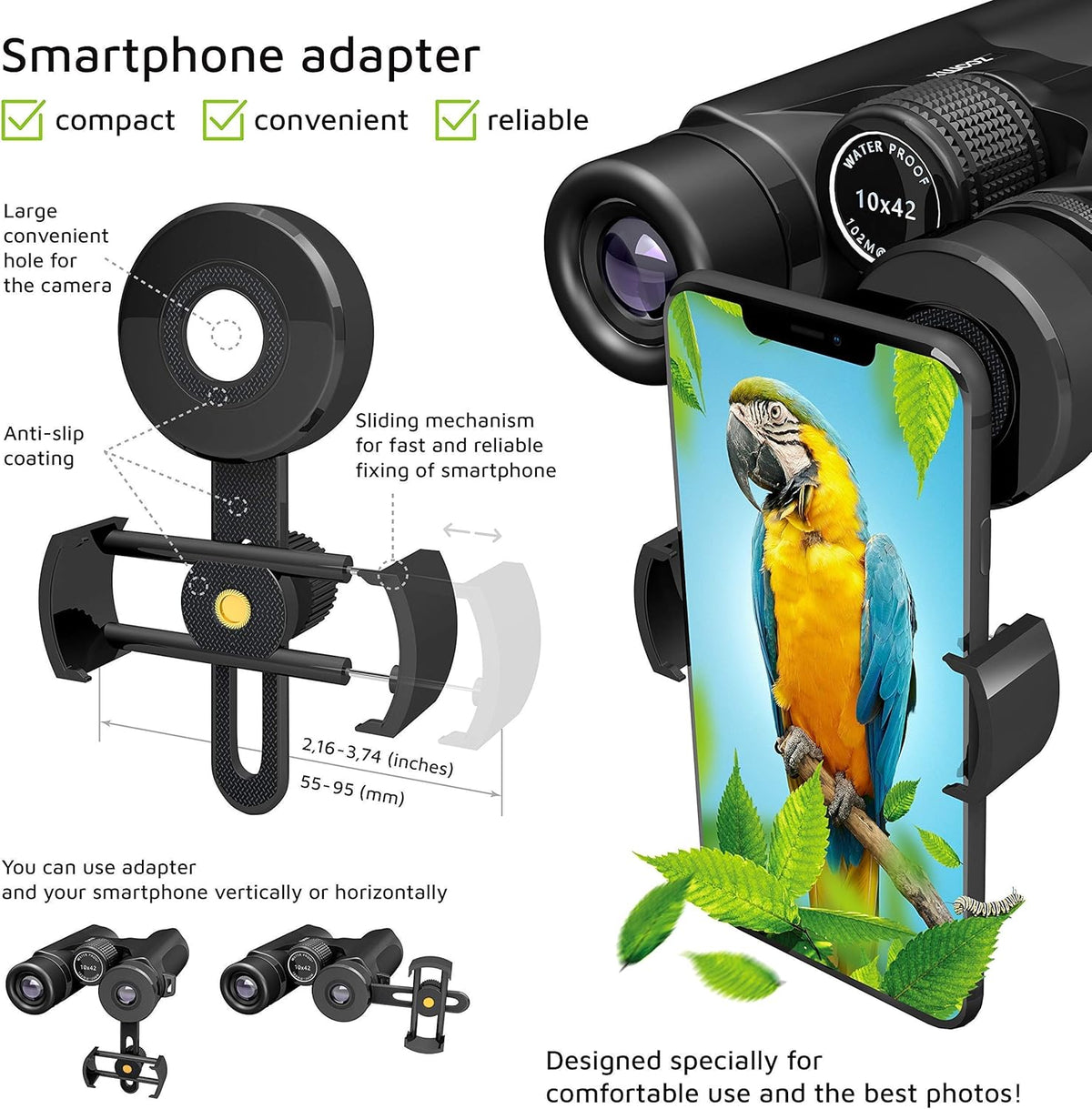 10x42 Waterproof HD Binoculars with Carrying Bag B506732