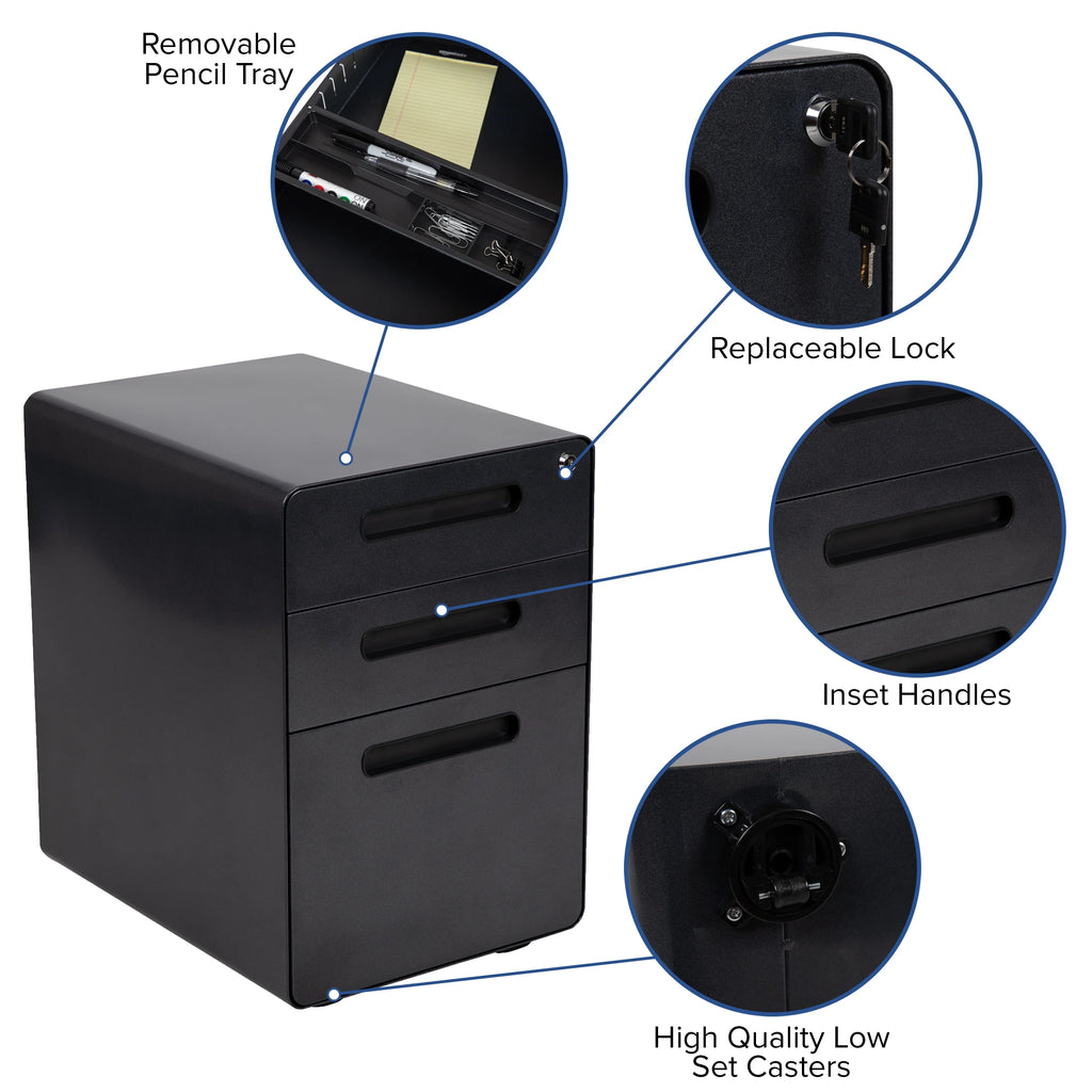 Black Computer Desk, Ergonomic Mesh Office Chair and Locking Mobile Filing Cabinet D76172