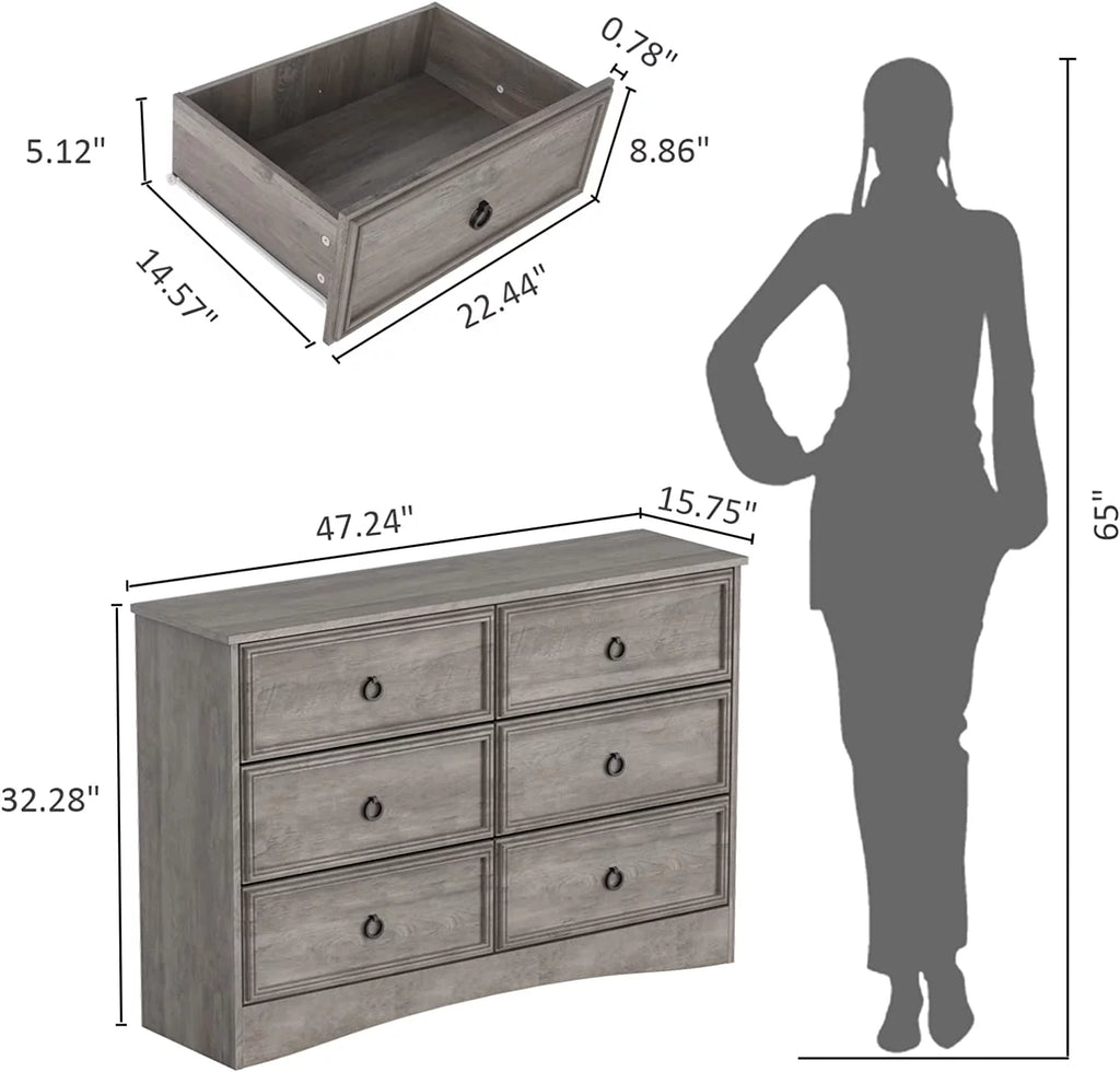 Gray 6 Drawer Dresser X784