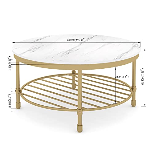 2-Tier Round Coffee Table with Storage Open Shelf E813428