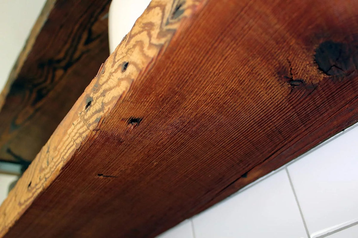 Reclaimed Wood Mantel Shelf with Steel Angle Brackets R132817