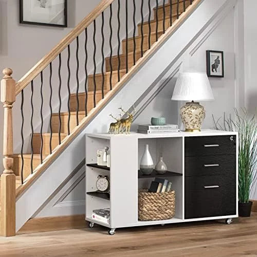 Black & White 3 Drawer Wood File Cabinet with Lock F6958