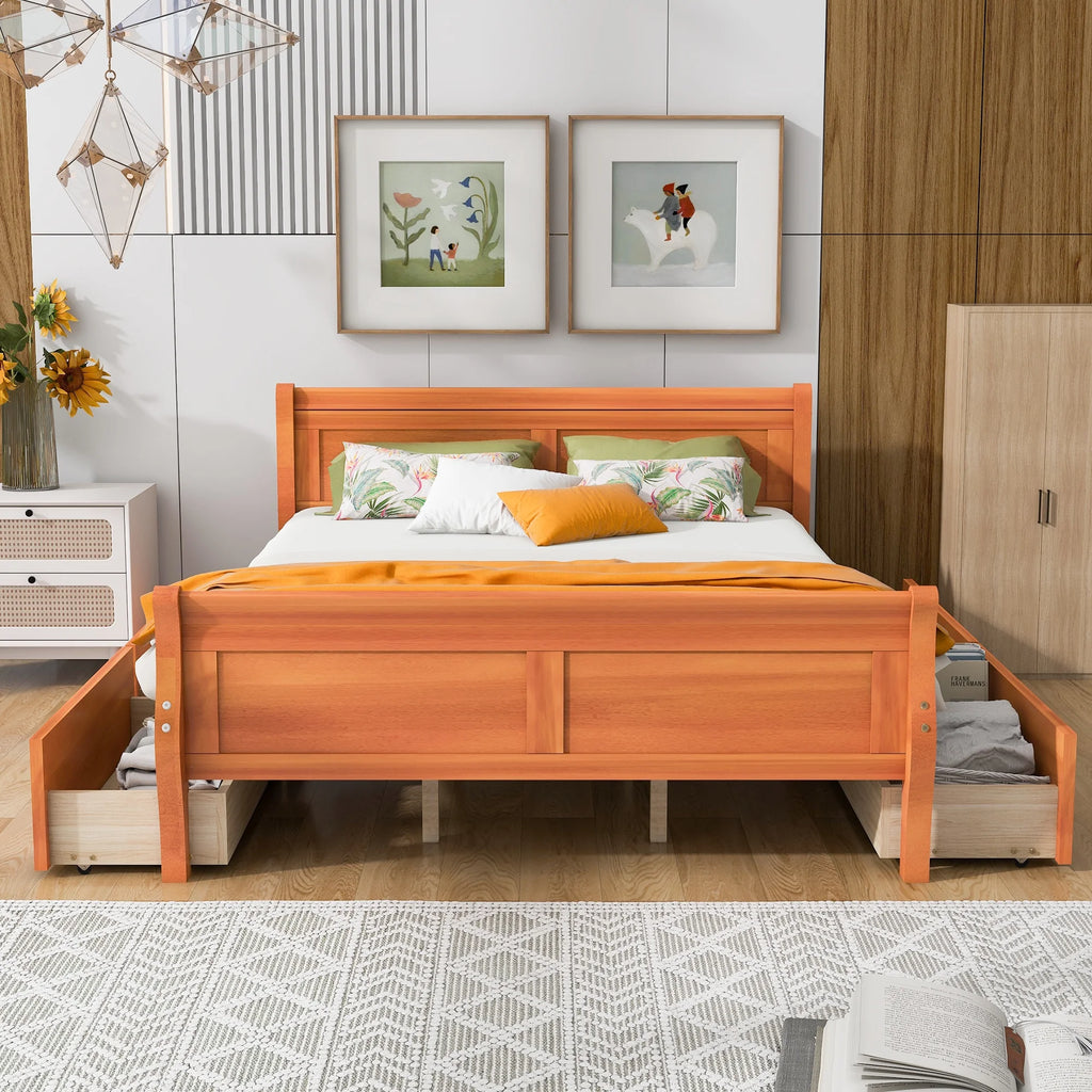 Queen Size Wood Platform Bed with 4 Drawers S6573