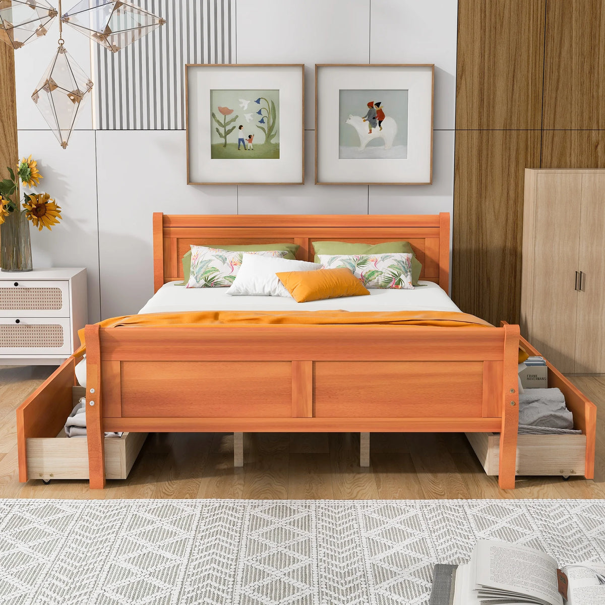Queen Size Wood Platform Bed with 4 Drawers S6573
