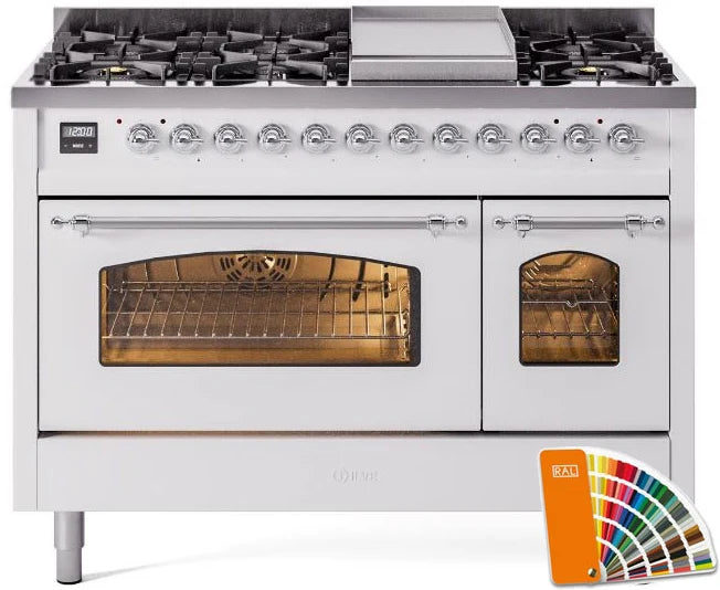 48 Dual Fuel Natural Gas Range with Chrome Trim F777
