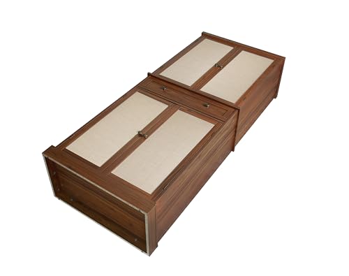 Tall Cabinet with 4 Rattan Doors and 1 Drawers, Adjustable Shelves (Walnut) R94023