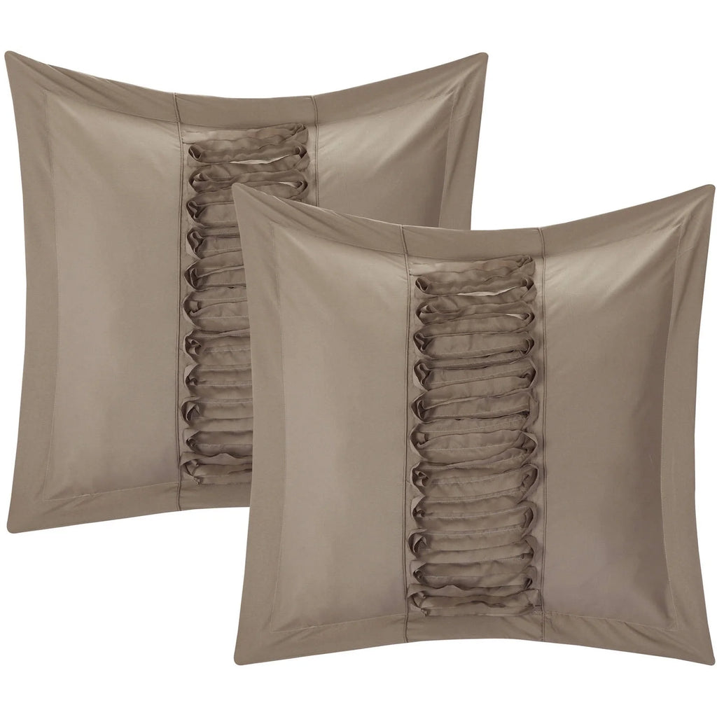 8-Piece Ruffled Comforter Set King Taupe Z326