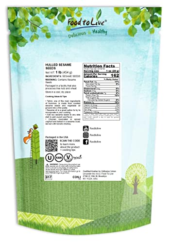 Hulled White Sesame Seeds, 1 Pound, Non-GMO, Kosher, Vegan, Unroasted, Bulk X397