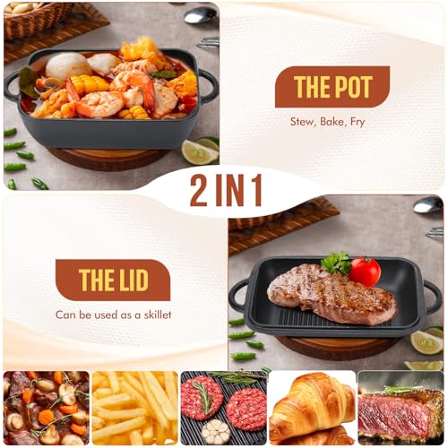 Black Cast Iron Non-stick Bread Loaf Pan with Lid 5.7 QT Dutch Oven C78485