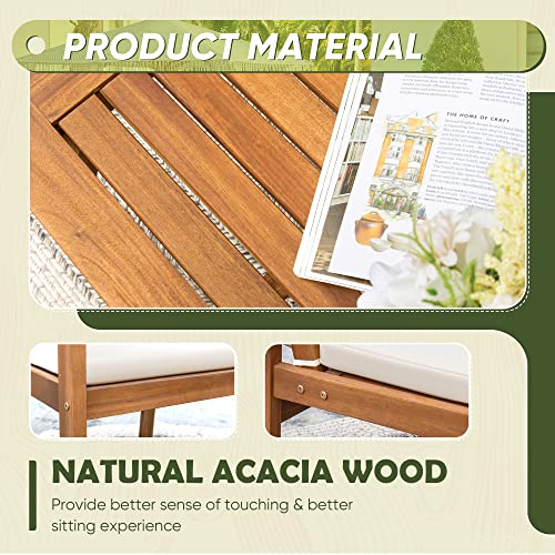 3 Piece Acacia Wood Patio Chairs with Coffee Table & Cushions M528