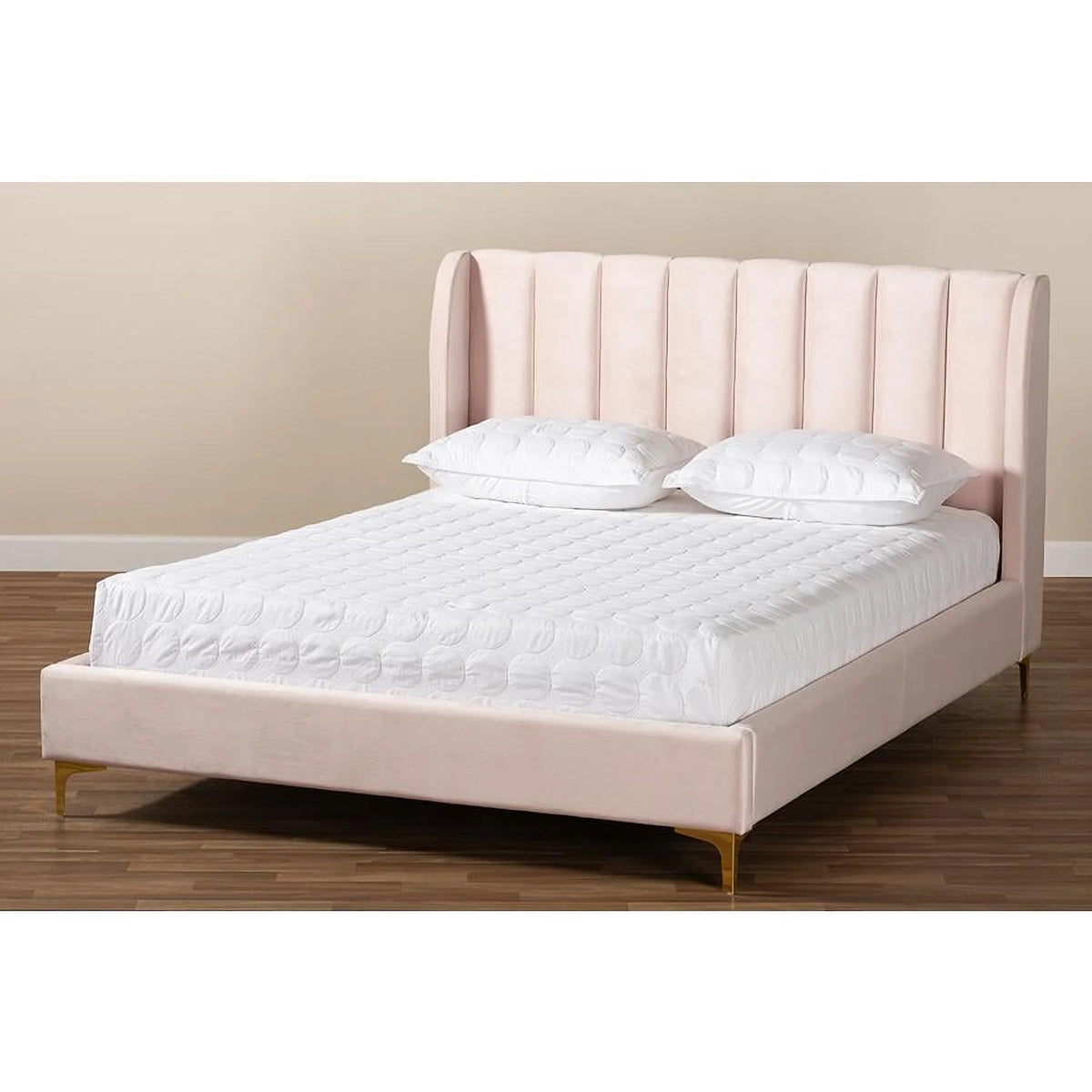 Light Pink Velvet Queen Size Platform Bed V740