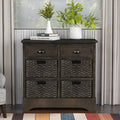 White Washed Storage Cabinet with Two Drawers and Four Rattan Basket S803811