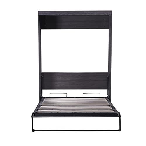 Full Size Grey Murphy Bed with Side Cabinet Storage N82756