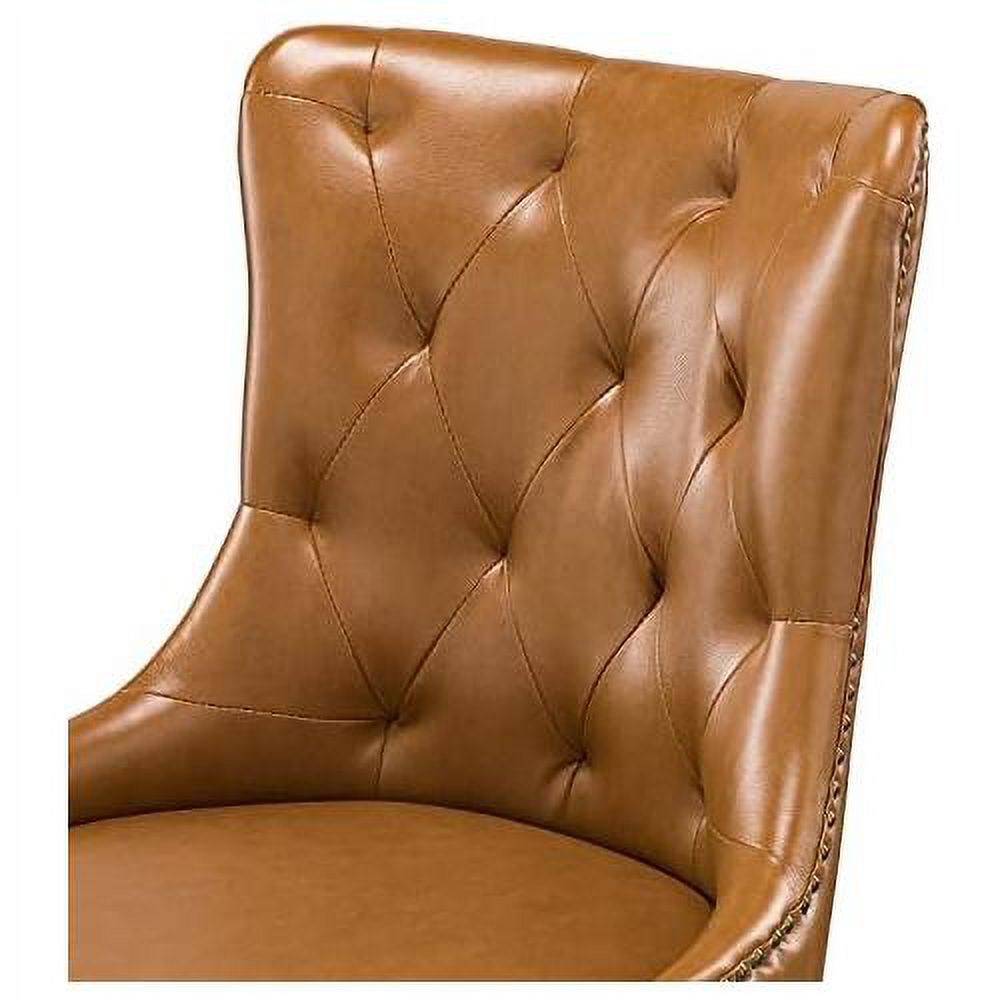 Camel PU Leather Armless Ergonomic Swivel Task Chair with 5 Rolling Casters U18866