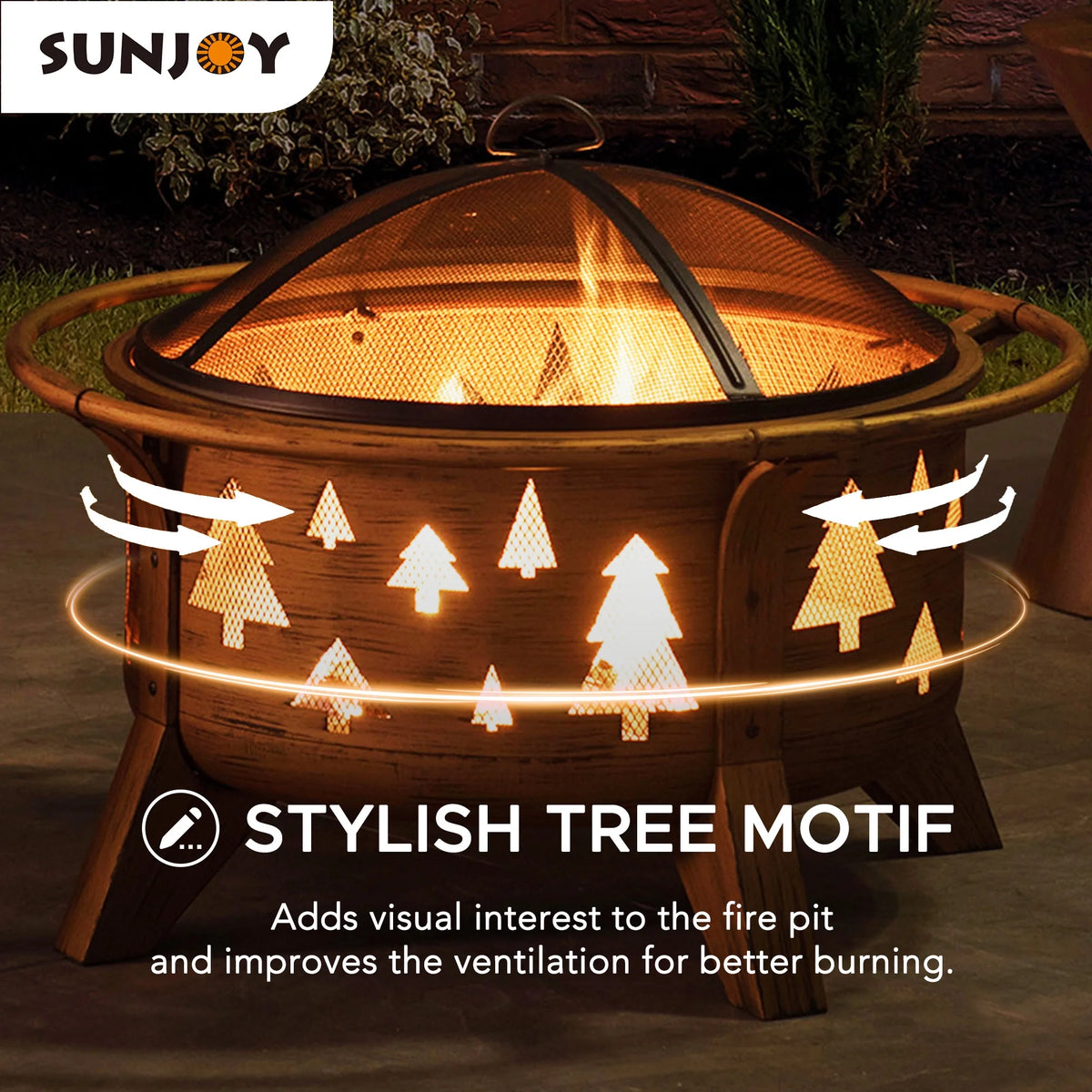 30 in. Outdoor Wood-Burning Steel Fire Pit with Spark Screen and Poker V43230
