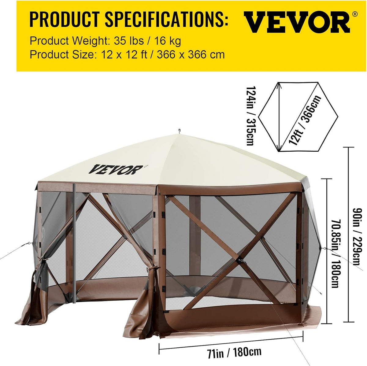 12x12 Foot Pop up Canopy Gazebo with Mesh Window and Carry Bag S17219
