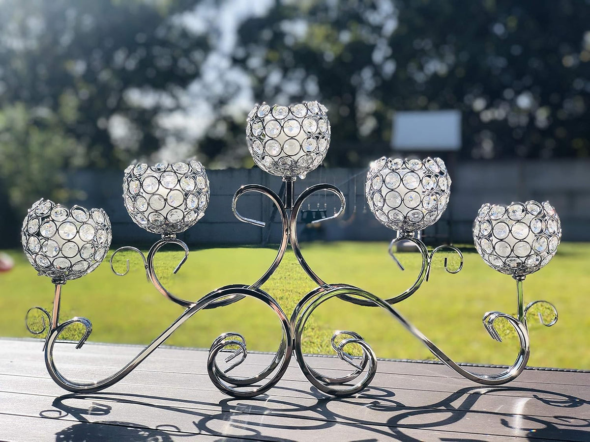 Silver Crystal Candlestick Candelabra Candle Holder C7863