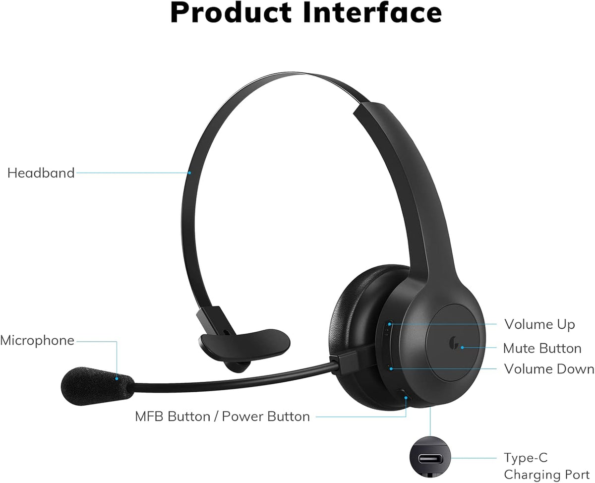 Bluetooth Headset with Microphone & AI Noise Cancelling Q9703