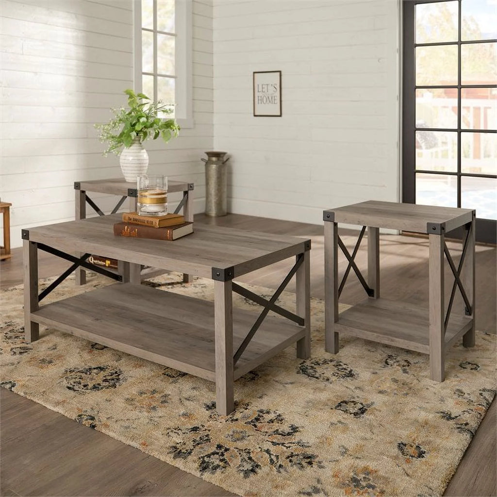 4 Piece TV Stand Coffee Table and 2 End Tables in Gray Z250