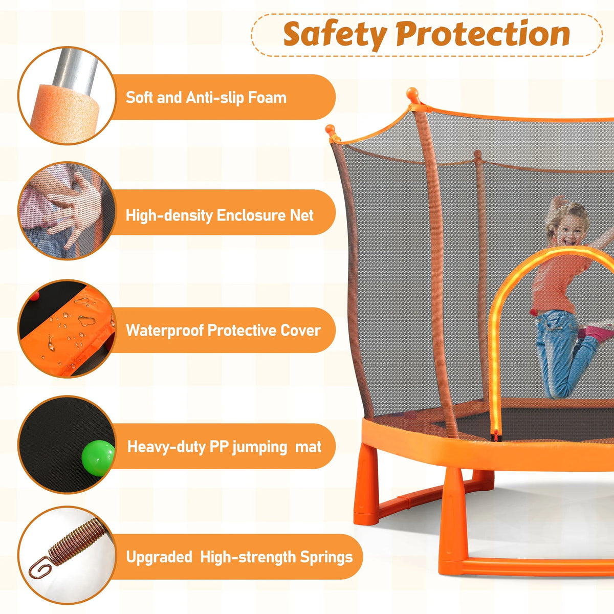Toddlers Trampoline with Safety Enclosure Net and Ball Pit R69151