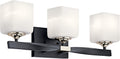 3 Light Vanity Light with Satin Etched Cased Opal Glass in Black J2473