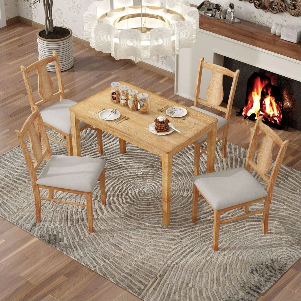 5-Piece Wooden Dining Table Set with 4 Upholstered Chairs D428130