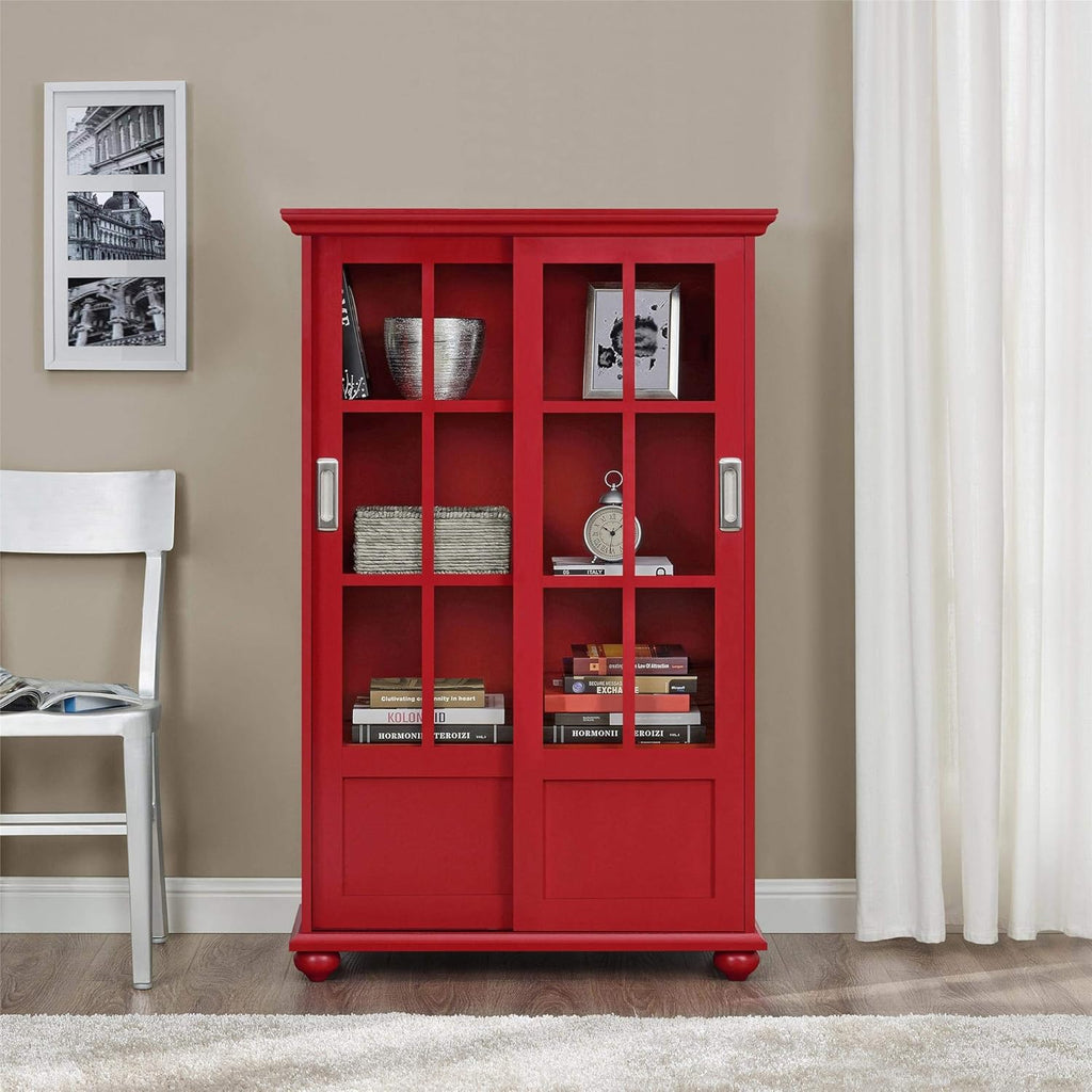 Black Bookcase with Sliding Glass Doors U33289
