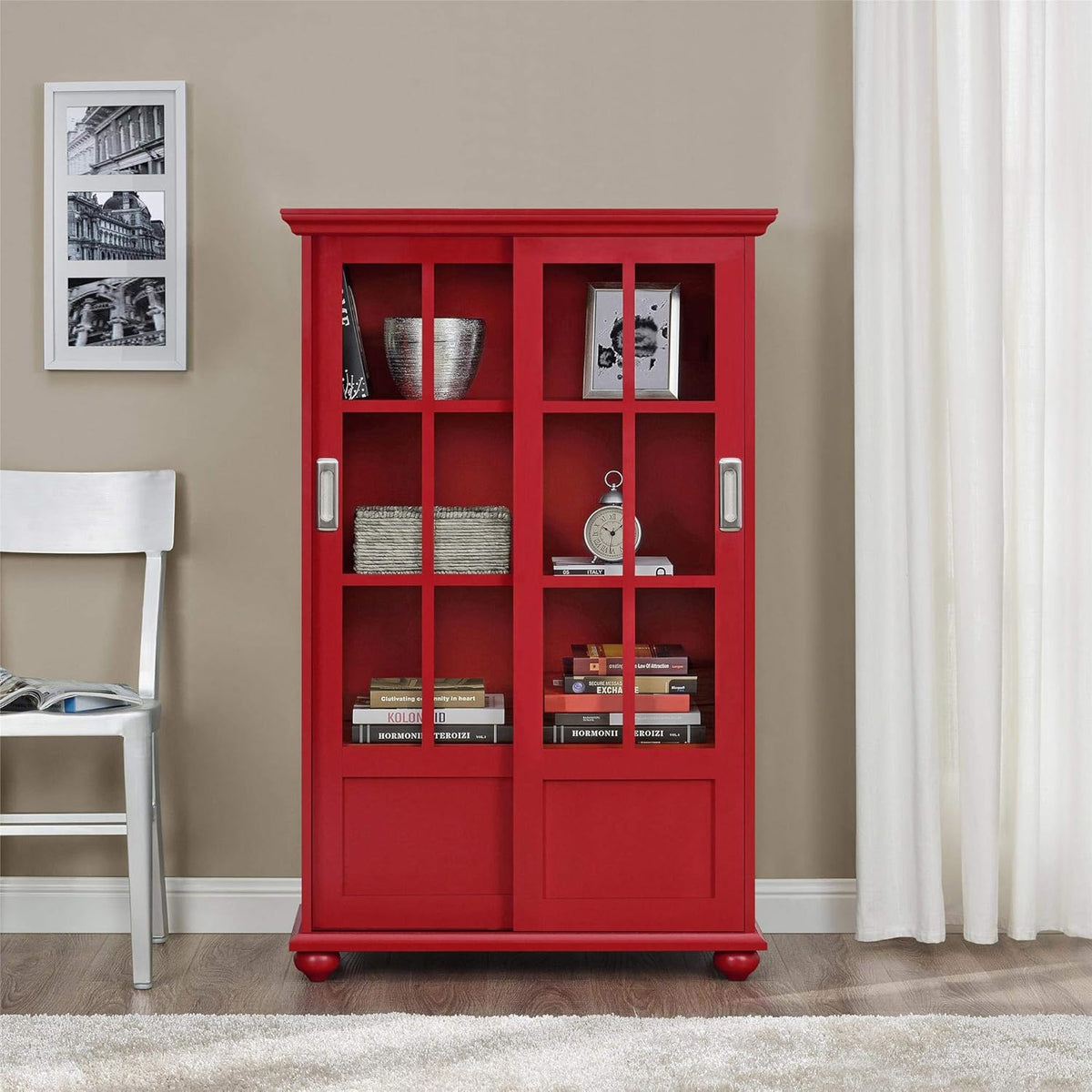 Black Bookcase with Sliding Glass Doors U33289