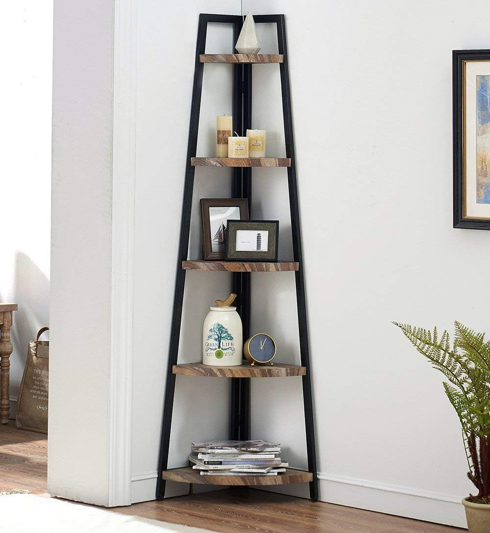5 Shelf Oak Finish Corner Bookcase and Shelf O73075