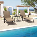 3 Pcs Adjustable Steel Outdoor Chaise Lounge Set with Tempered Glass K572370
