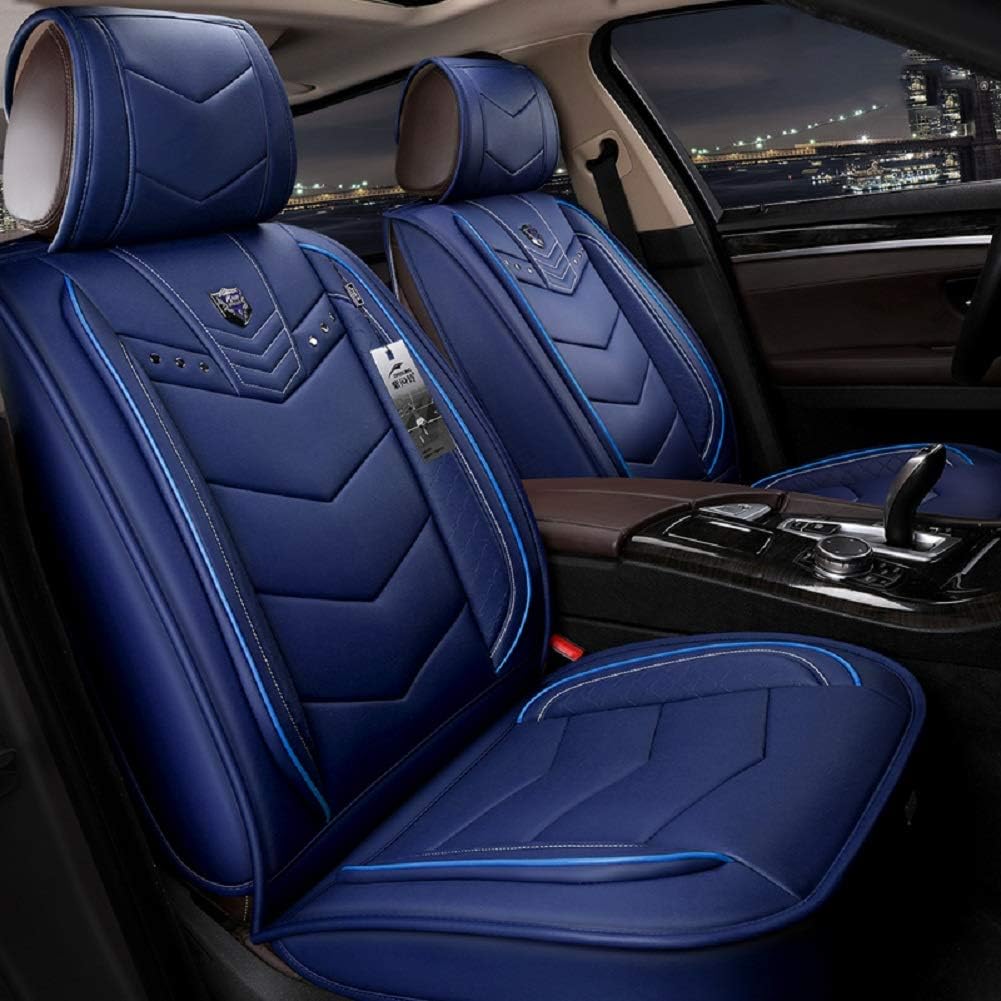 Blue Leather Car Seat Covers 5 Seats Full Set K299