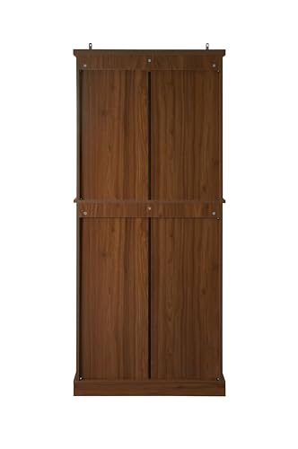 Tall Cabinet with 4 Rattan Doors and 1 Drawers, Adjustable Shelves (Walnut) R94023