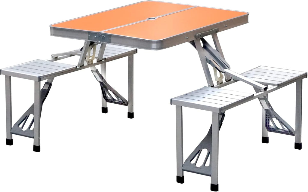 Folding Picnic Table with 4 Stools Aluminum Portable Adjustable O372