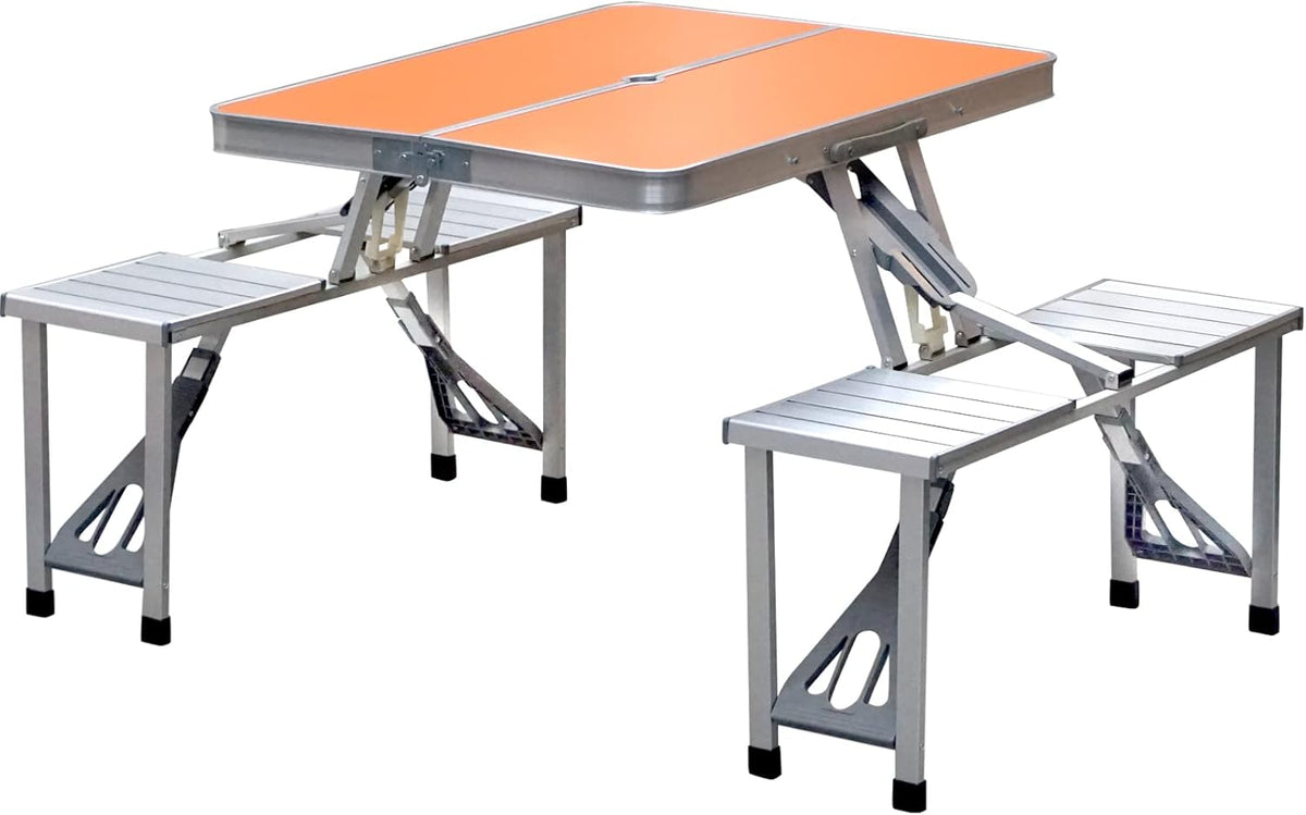 Folding Picnic Table with 4 Stools Aluminum Portable Adjustable O372