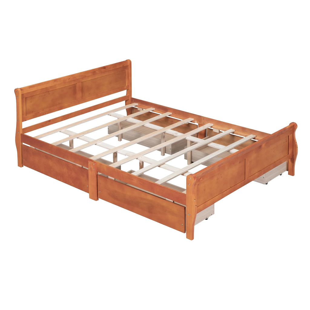 Queen Size Wood Platform Bed with 4 Drawers S6573