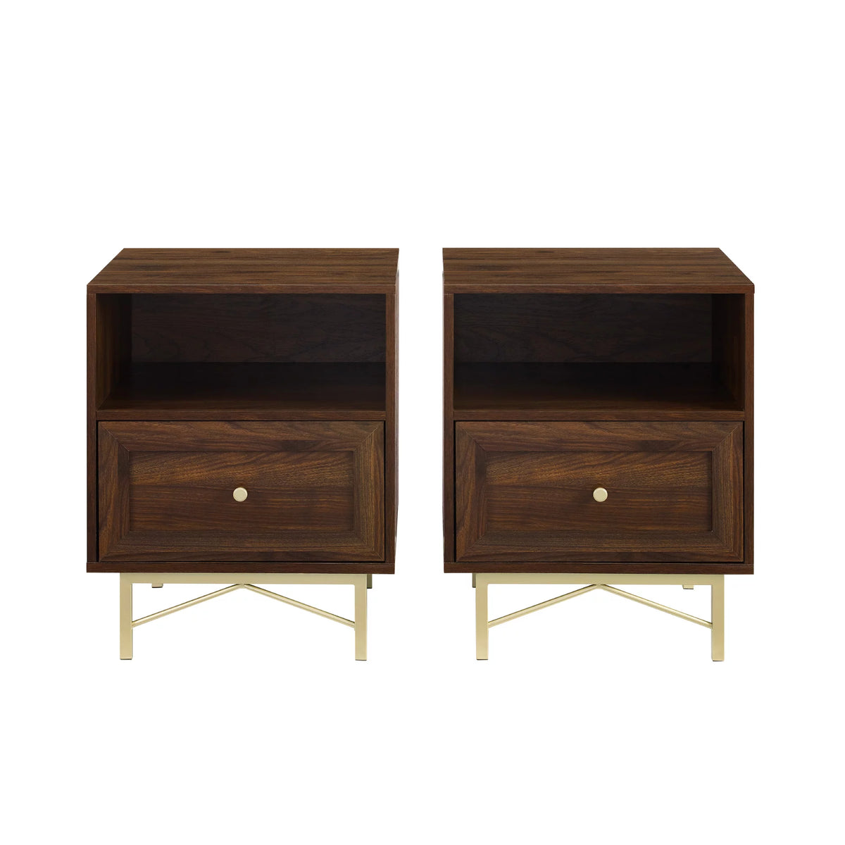 Modern Single Drawer Nightstand, Set of 2, Dark Walnut E4985